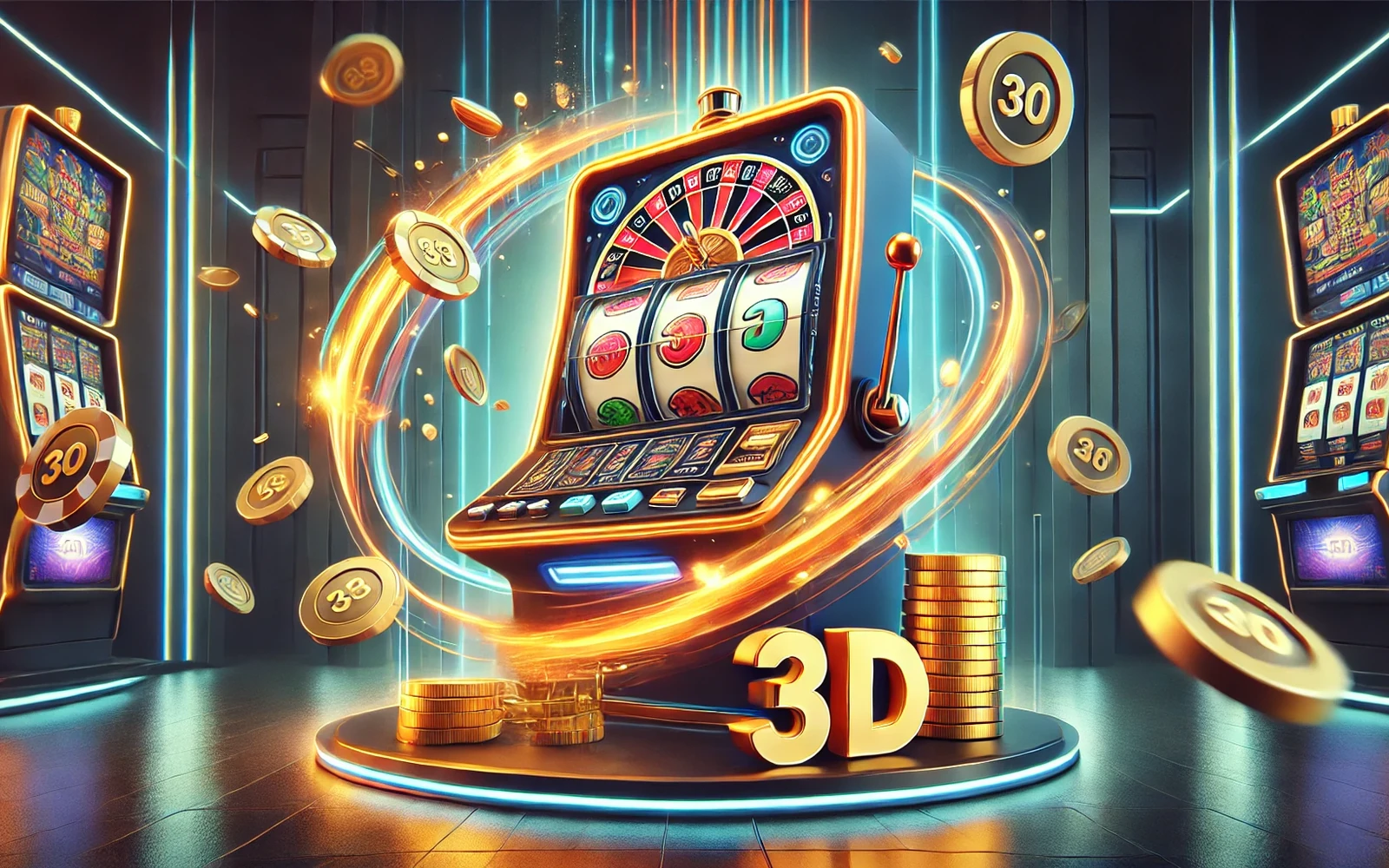 Ilustrasi reel slot bertema dengan simbol bonus pada layar permainan